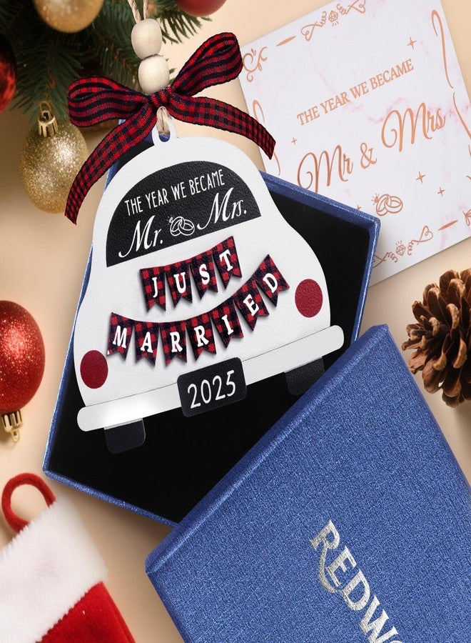 REDWORD Wedding Gifts for Couples 2025, Christmas Married Wood Hanging Ornament 2025 Christmas Mr and Mrs Bridal Shower Gift Bride to Be Gifts Wedding Gift for Newlyweds Just Married Decorations - Image 3